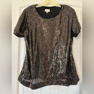 Entro Black with Gold Sequins Statement Blouse Size M
